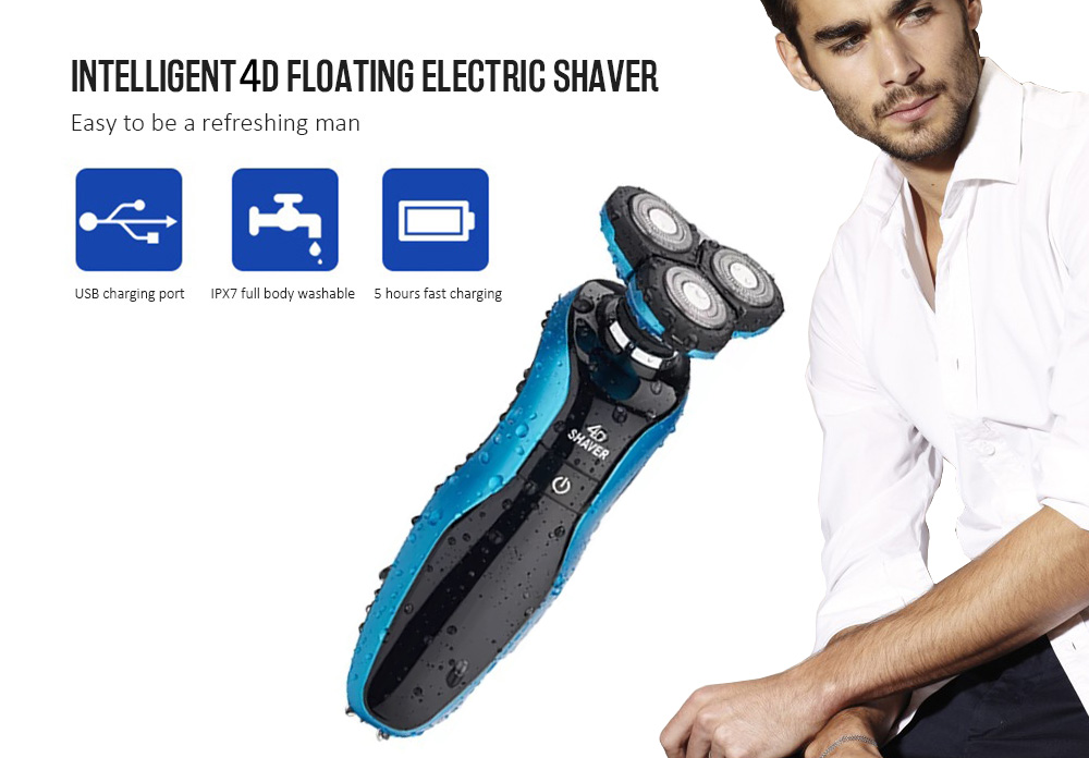 Alecoy Smart Floating USB Charging Waterproof Electric Shaver with Three Heads