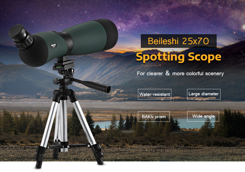 Beileshi 25x70 Spotting Scope Telescope Monocular Bak4 Prism with Tripod