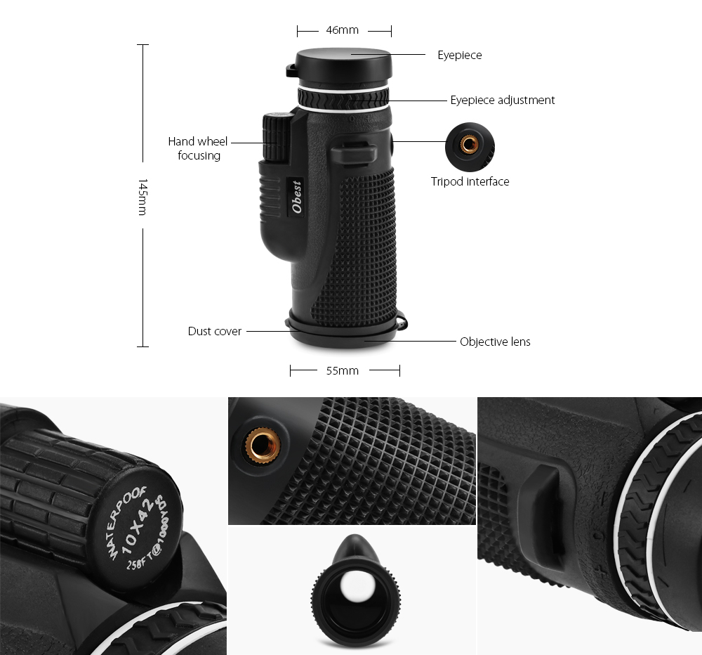 Obest Monocular Ultra-clear 10 x 42 Double-tuning Outdoor Telescope