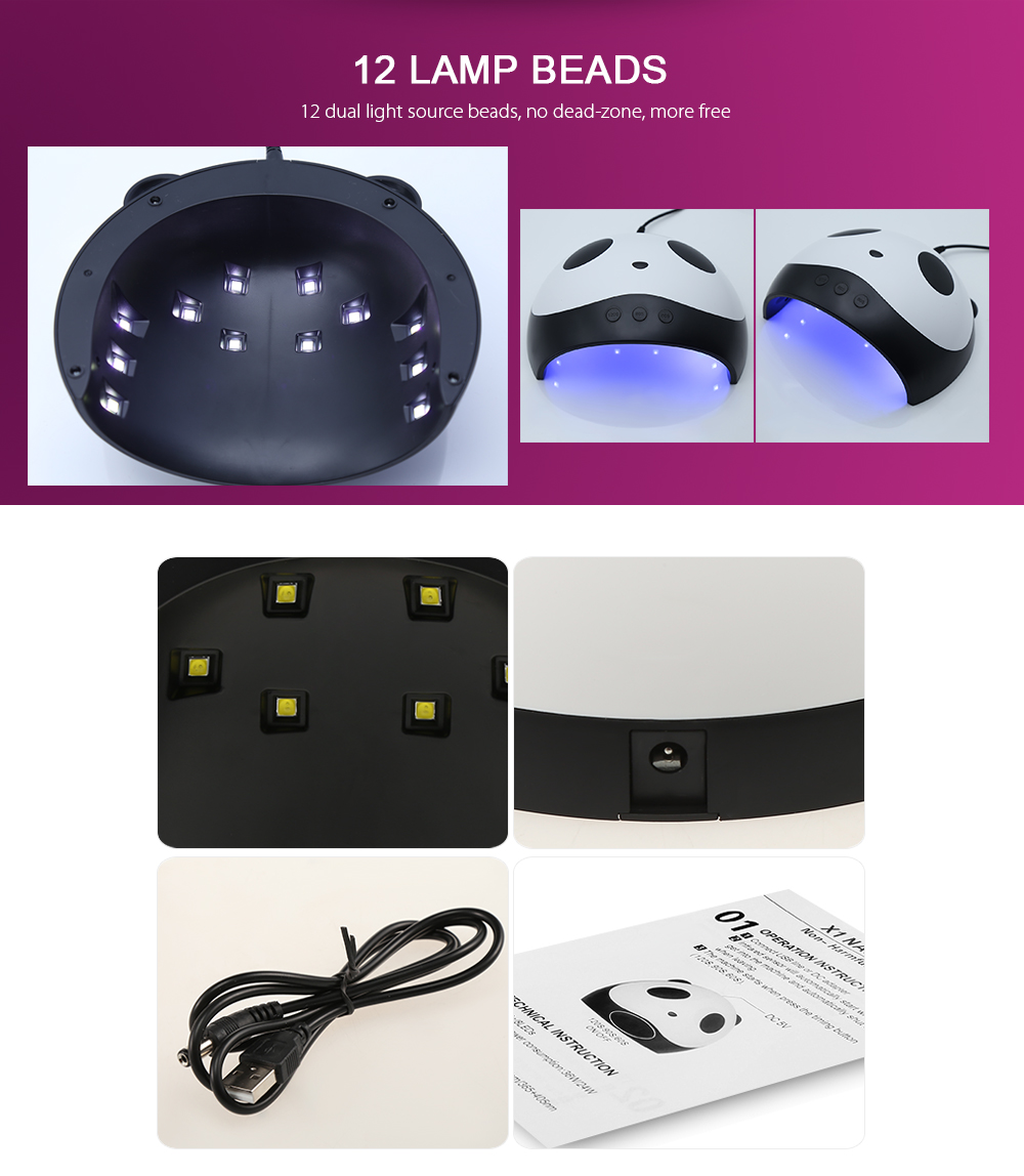Panda Shape UV Lamp 36W LED Nail Dryer Manicure Lamps Auto Motion Drier