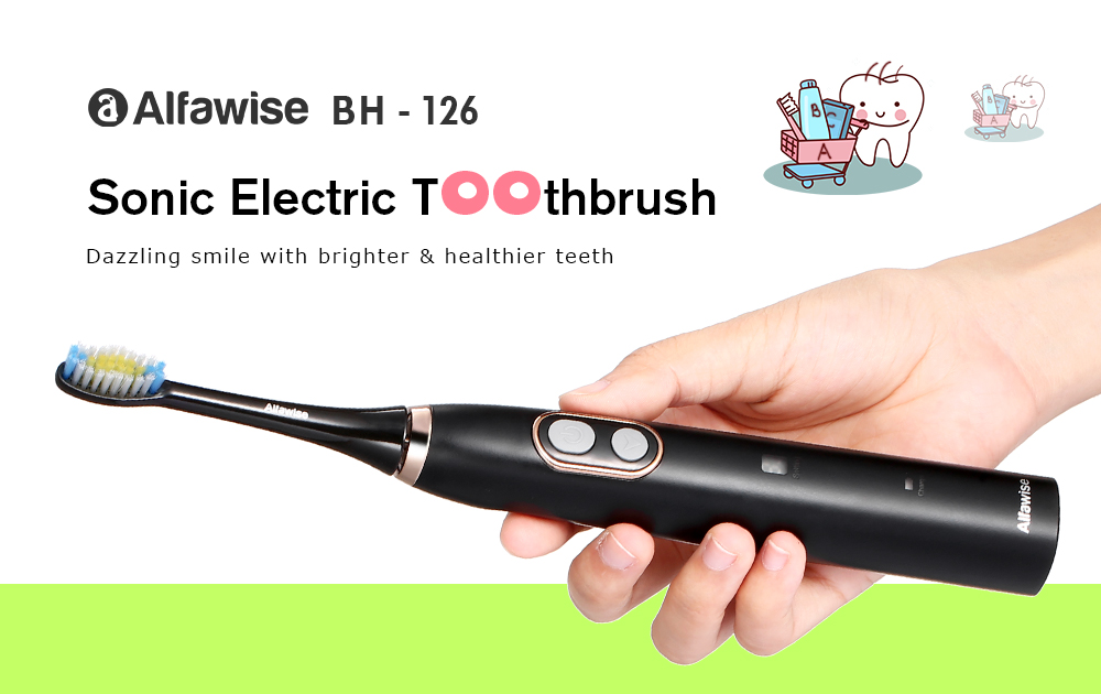 Alfawise BH - 126 Sonic Electric Toothbrush Smart Timer 5 Brushing Modes with 2 Brush Heads