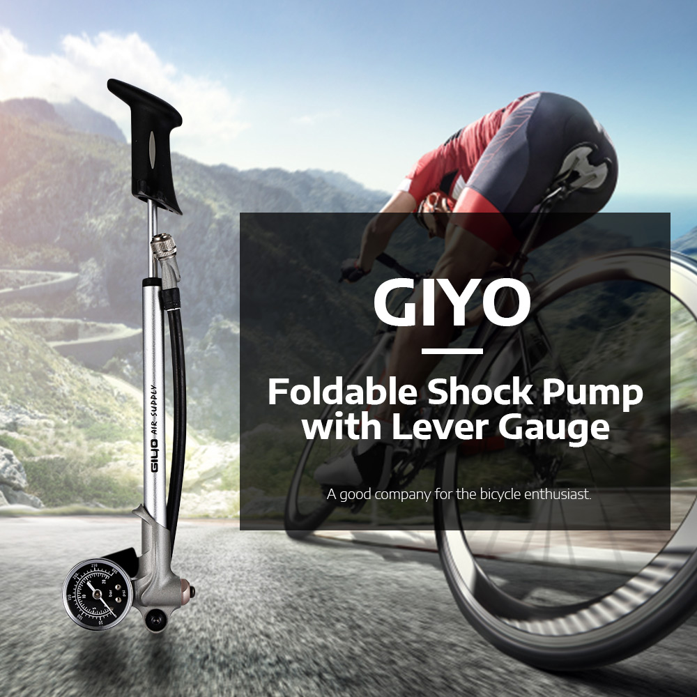GIYO GS02D Foldable Shock Pump Air Supply with Lever Gauge 300 psi