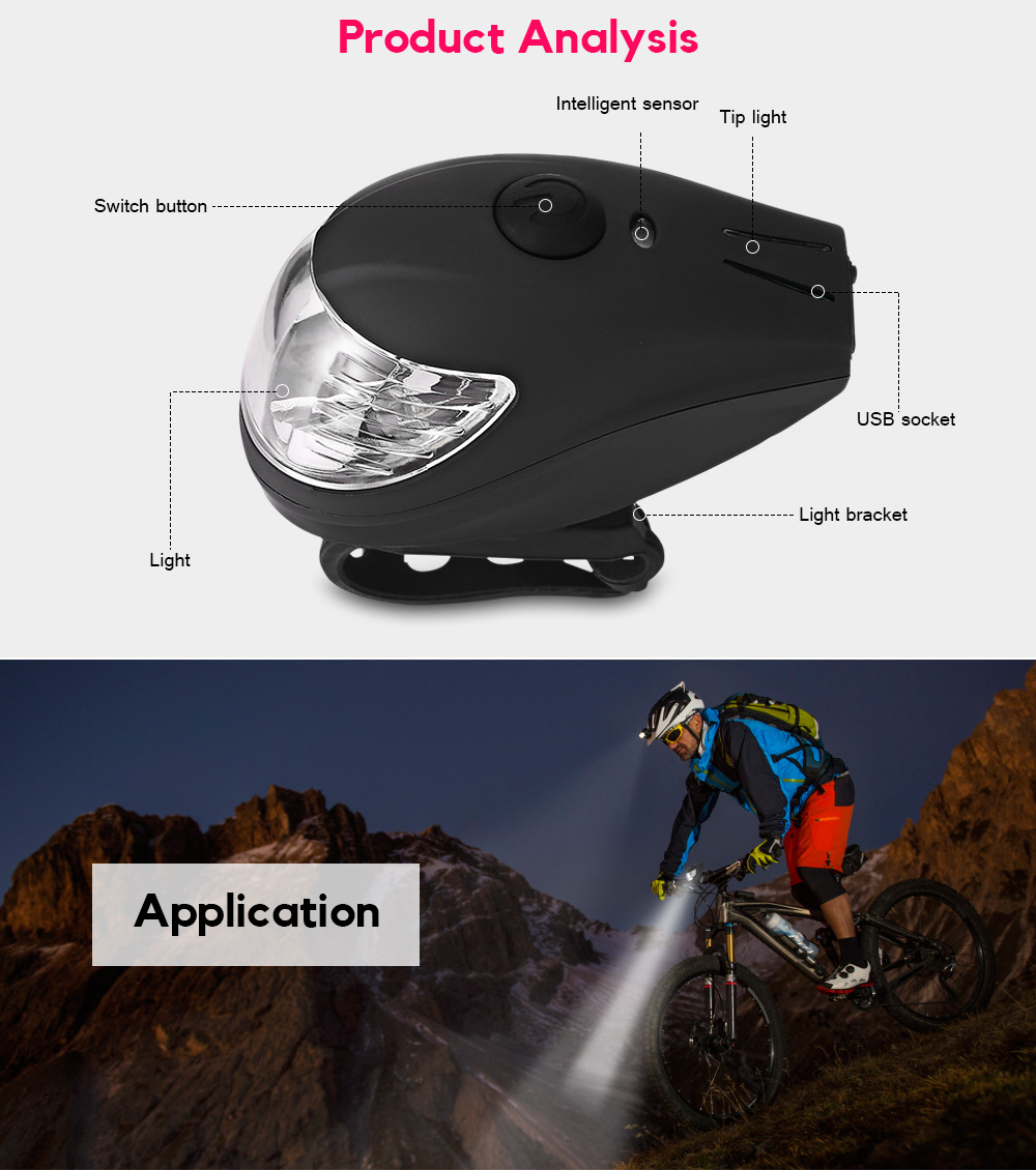 Bicycle Headlight Intelligent Induction Mountain Lamp USB Charging Front Light