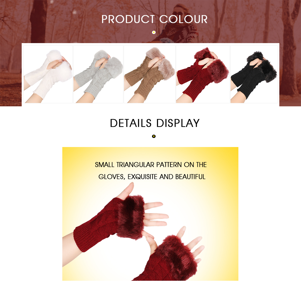 Faux Fur Furry Knit Women Stretchy Half-finger Arm Warmer Gloves