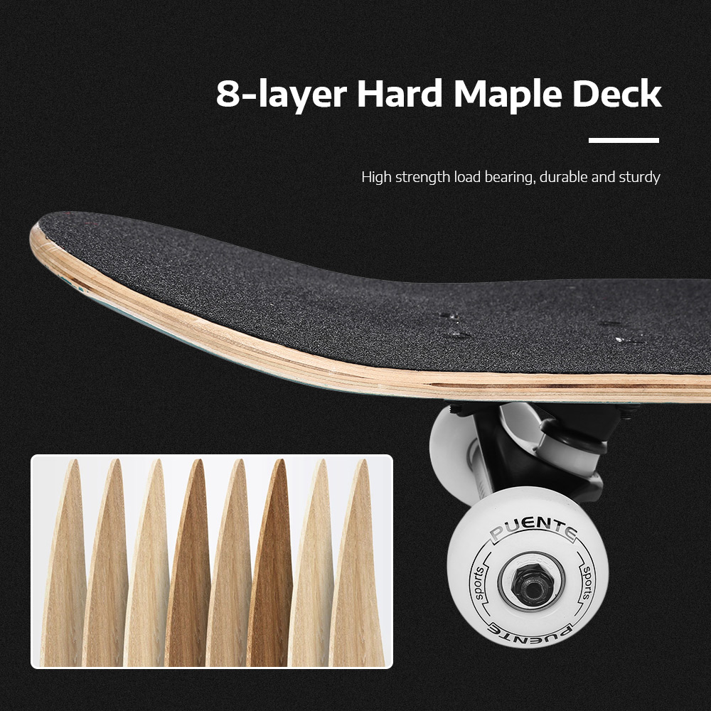 PUENTE Four-wheel Double Kick Deck Skateboard with T-shape Gadget