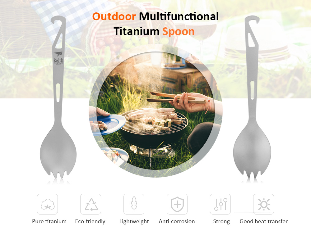 Keith Multifunctional Pure Titanium Fork Spoon with Bottle Opener