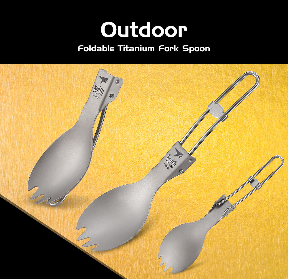 Keith Outdoor Camping Portable Foldable Titanium Fork Spoon