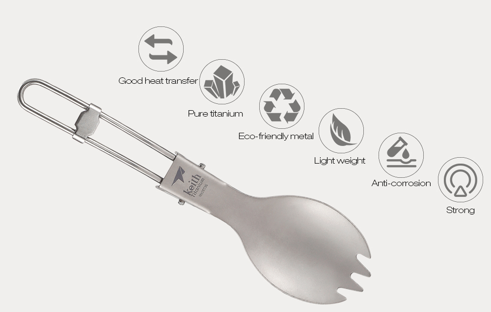 Keith Outdoor Camping Portable Foldable Titanium Fork Spoon