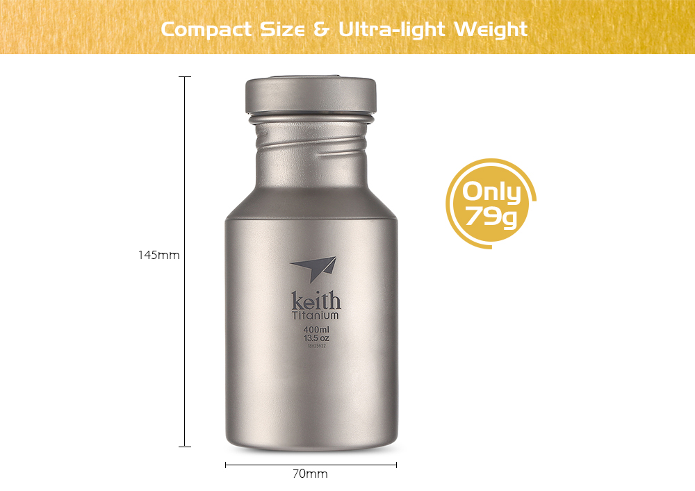 Keith Outdoor Ultra-light 400ML Pure Titanium Water Bottle