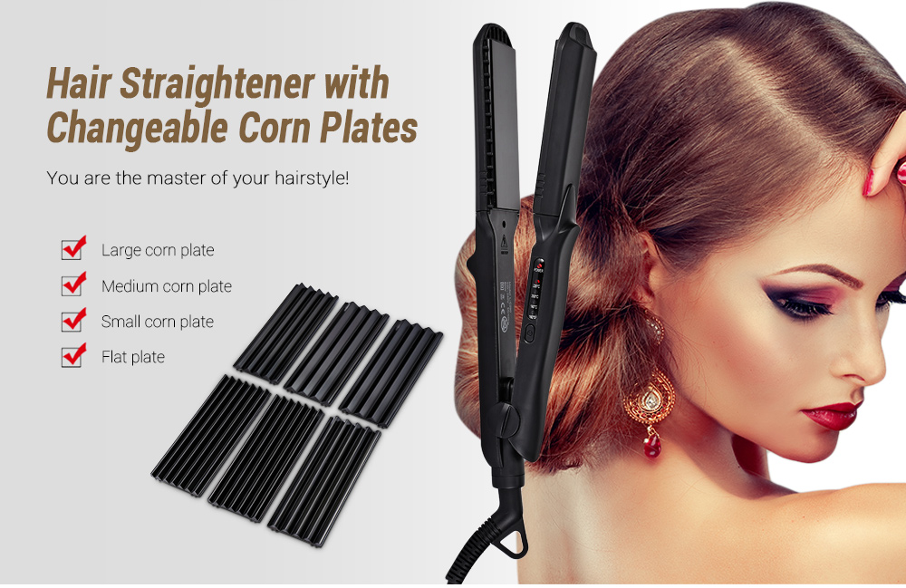 DODO L - C280 Ceramic Hair Straightener with 3 Size Changeable Corn Plates