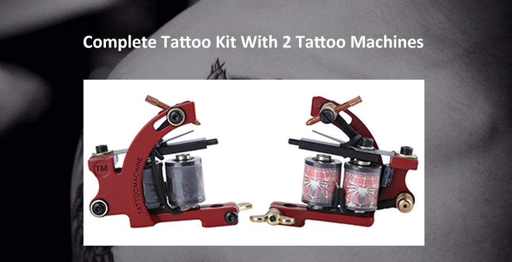 Complete Tattoo Kit 2 Tattoo Machines Power Supply System