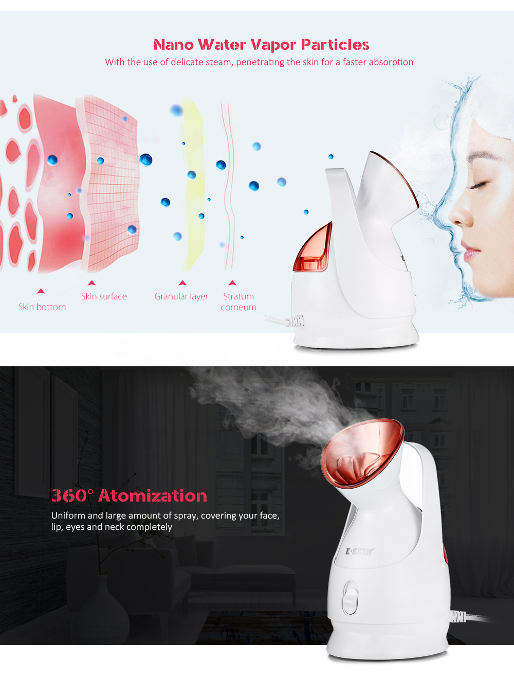 KINGDOMCARES KC - 1331A Facial Steamer Hot Mist Sprayer Steaming Machine Beauty Instrument Face Skin Care
