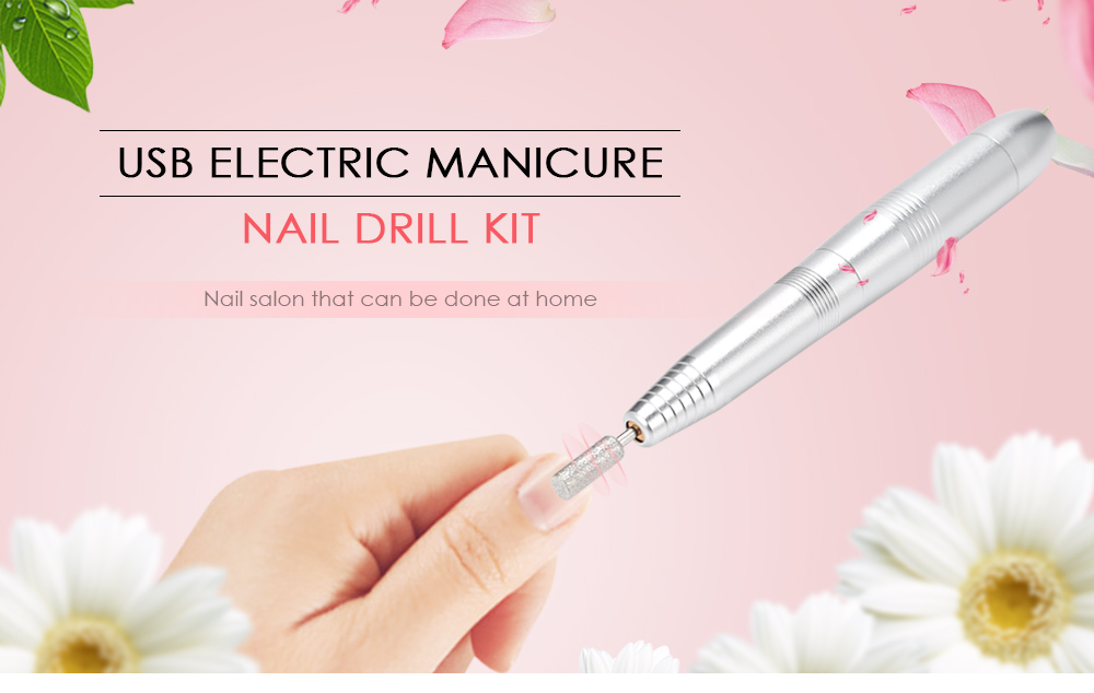 USB Electric Manicure Nail Drill with 6 Grinding Heads