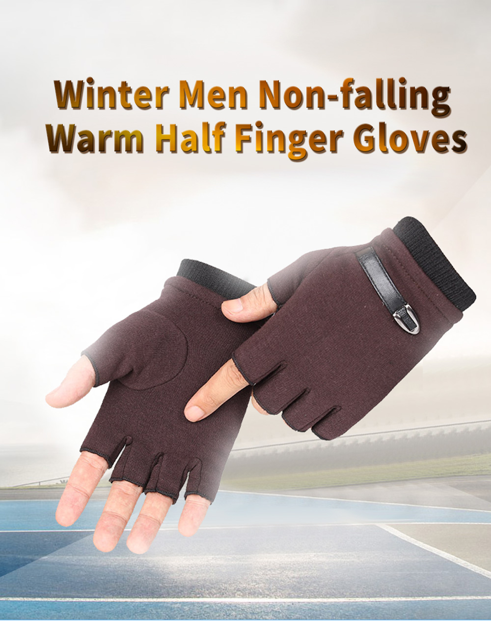 Winter Men Non-falling Warm Half Finger Velvet Thickening Gloves