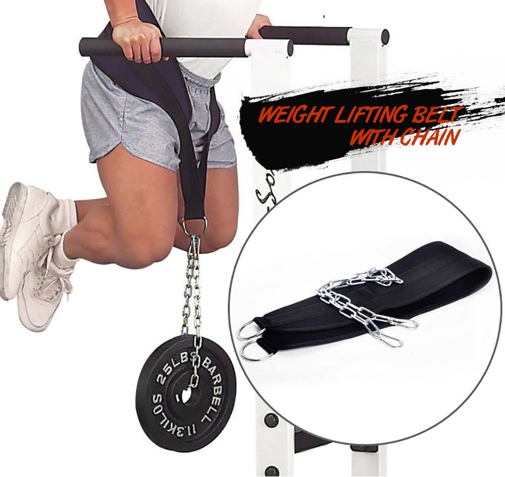 Back Support Weight Lifting Power Belt Body Building Training Tool with Chain