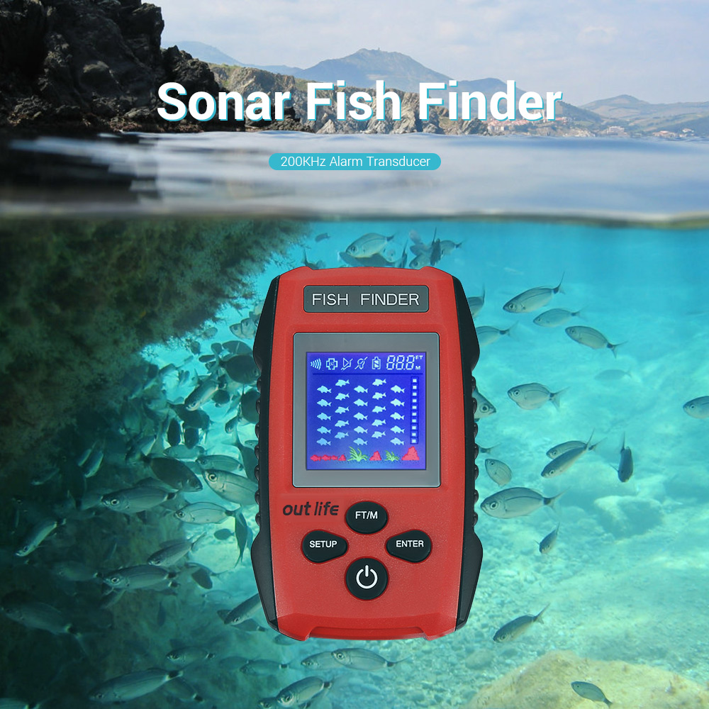 Outlife Fishing Sonar Fish Finder Alarm Sensor Transducer with LCD Display