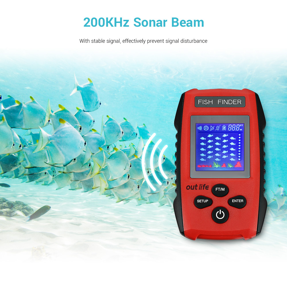 Outlife Fishing Sonar Fish Finder Alarm Sensor Transducer with LCD Display