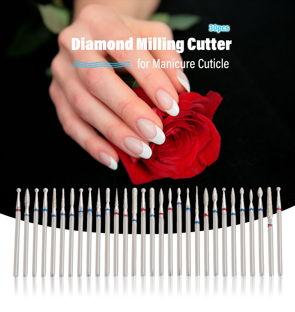 30pcs Diamond Milling Cutter for Manicure Cuticle Nail Drill Bit