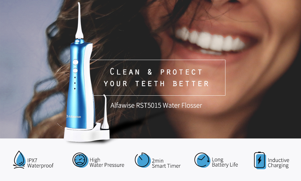 Alfawise RST5015 Water Flosser Oral Irrigator IPX7 Waterproof 2 Minutes Timer Rechargeable Cleaner