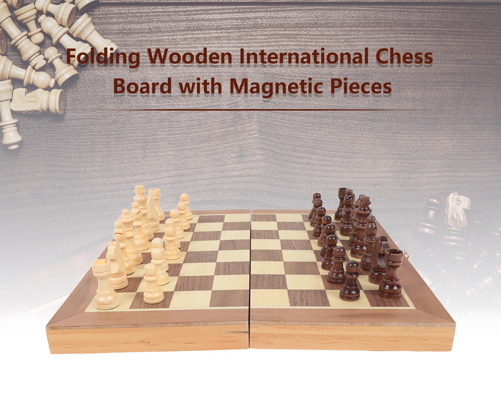 Folding Wooden International Chess Board with Magnetic Pieces