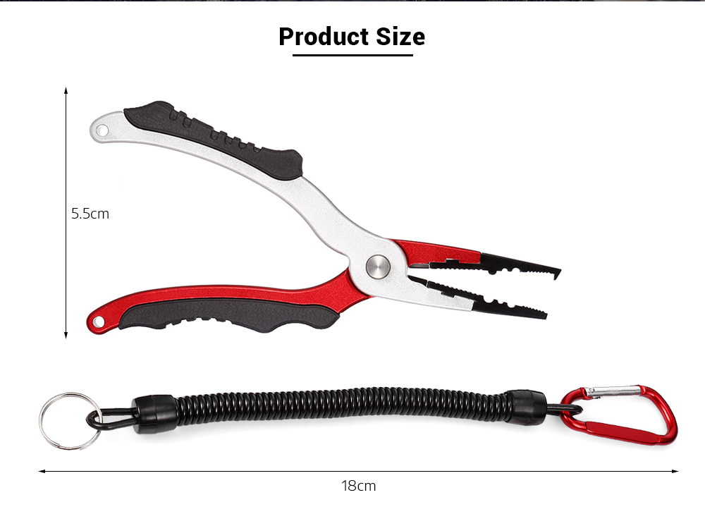 No. FG - 1038 Aluminum Alloy Fishing Pliers Split Ring Cutters with Sheath and Retractable Tether