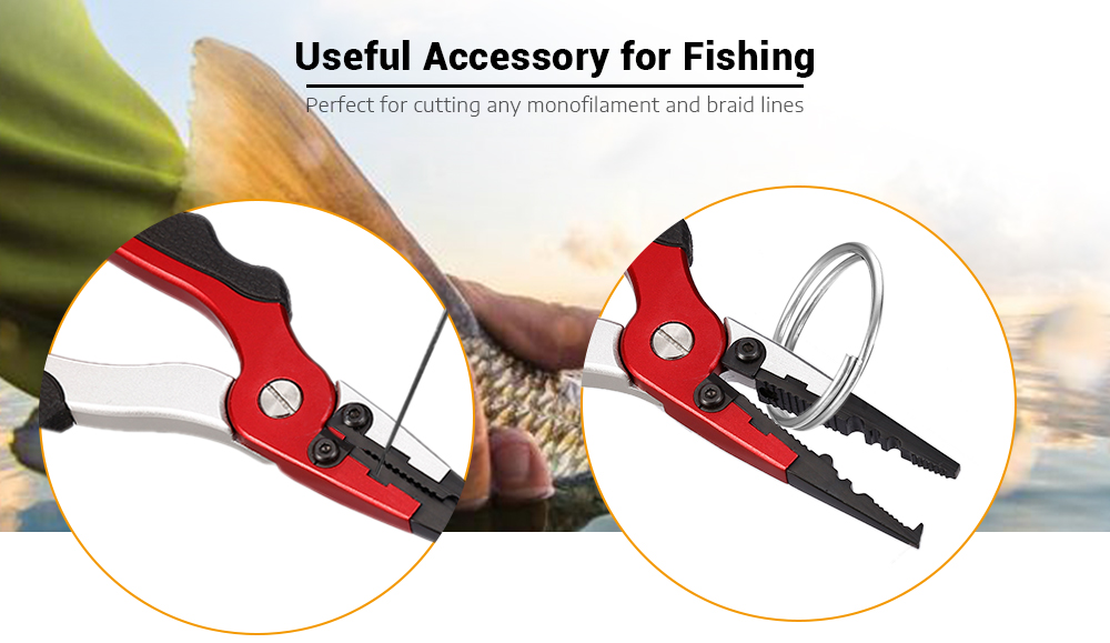 No. FG - 1038 Aluminum Alloy Fishing Pliers Split Ring Cutters with Sheath and Retractable Tether