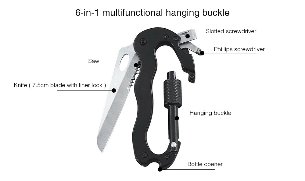 Outdoor Multifunctional Survival Tool 6-in-1 Carabiner