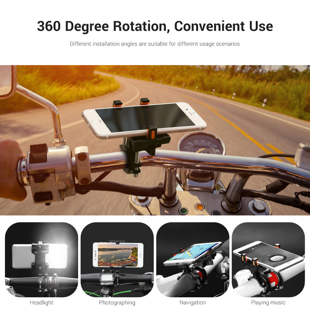 360 Degree Rotation Aluminum Alloy Bicycle Holder Bracket for Mobile Phones
