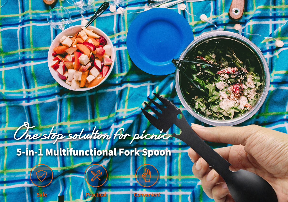 Outdoor Multifunctional Ultralight Streamlining Style Stainless Steel Fork and Spoon