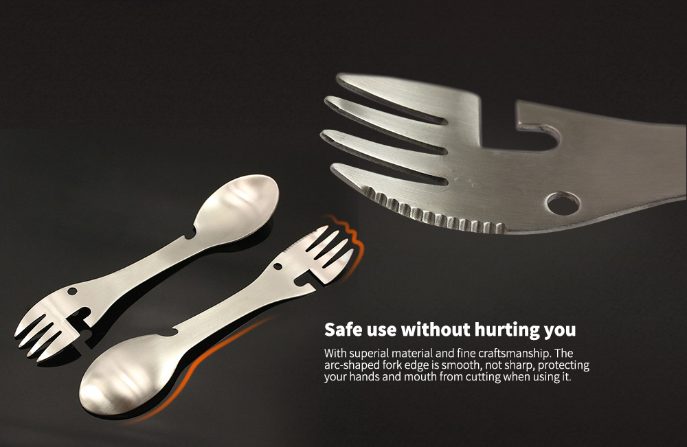 Outdoor Multifunctional Ultralight Streamlining Style Stainless Steel Fork and Spoon