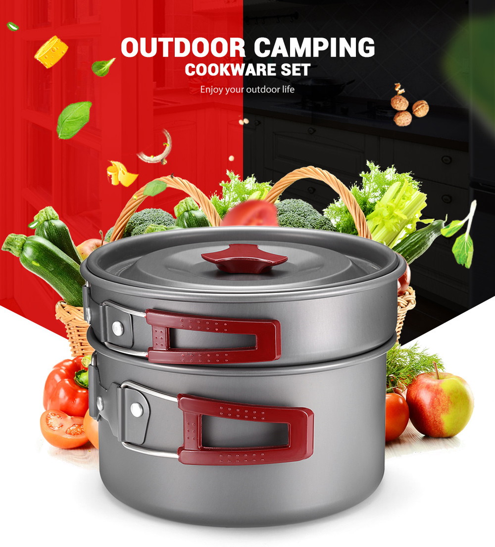 8pcs 2 - 3 People Portable Outdoor Camping Aluminum Cookware Picnic Bowl Pot Pan