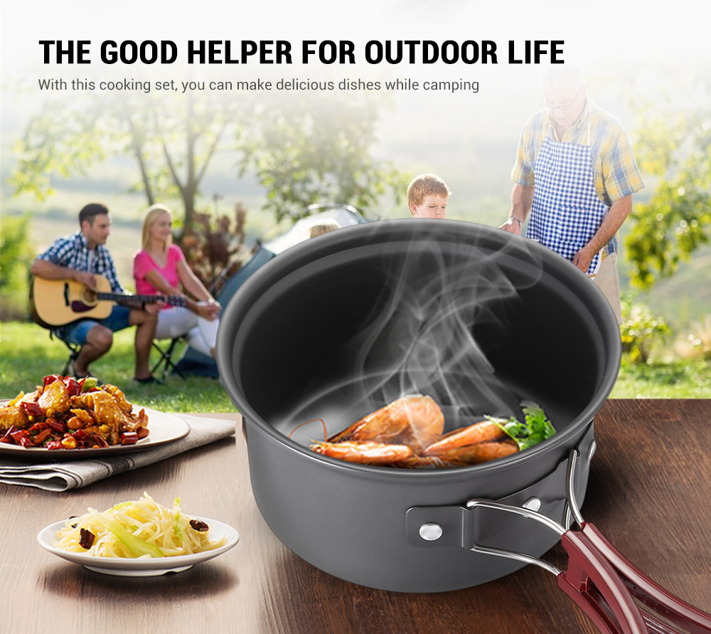 7pcs 1 - 2 People Portable Outdoor Camping Aluminum Cookware Picnic Bowl Pot Pan