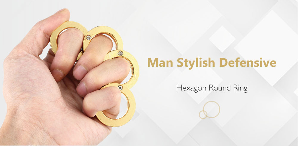 Man Stylish Defensive Hexagon Round Ring with Four Layer Design