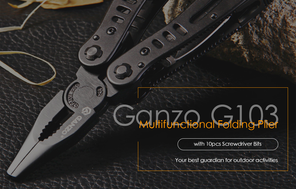 Ganzo G103 Multifunctional Folding Plier Tool with 10pcs Screwdriver Bits