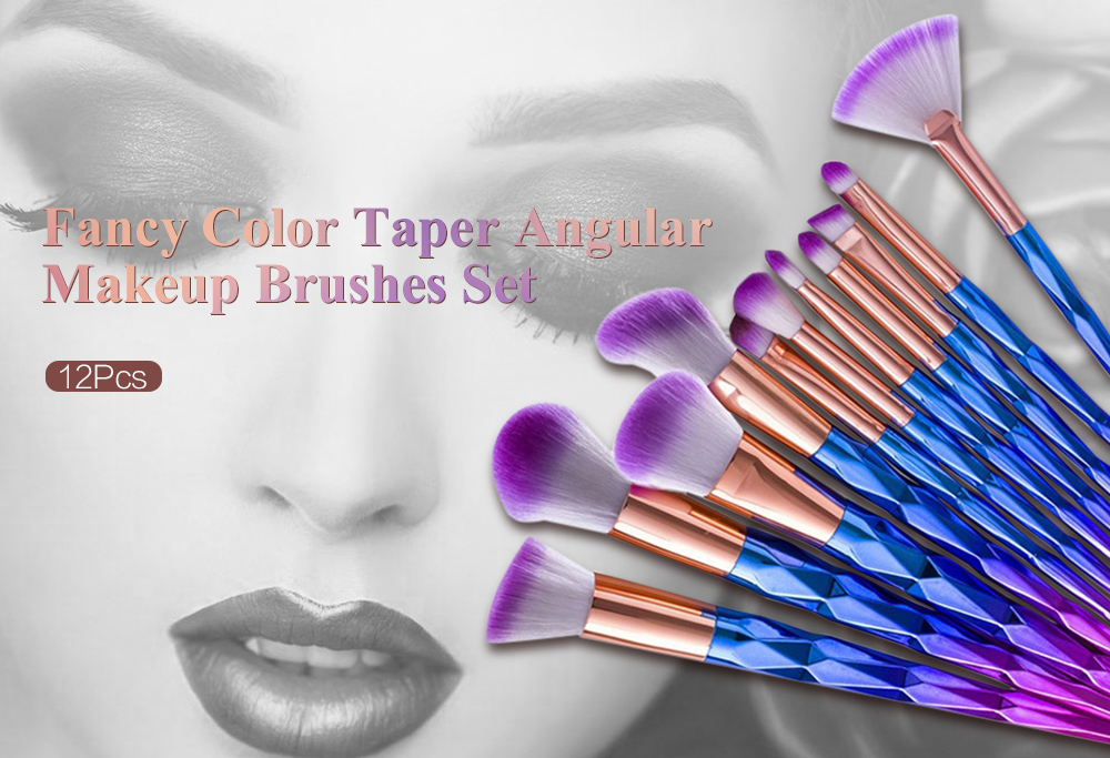 Fancy Color Taper Angular Makeup Brushes Set / 12Pcs