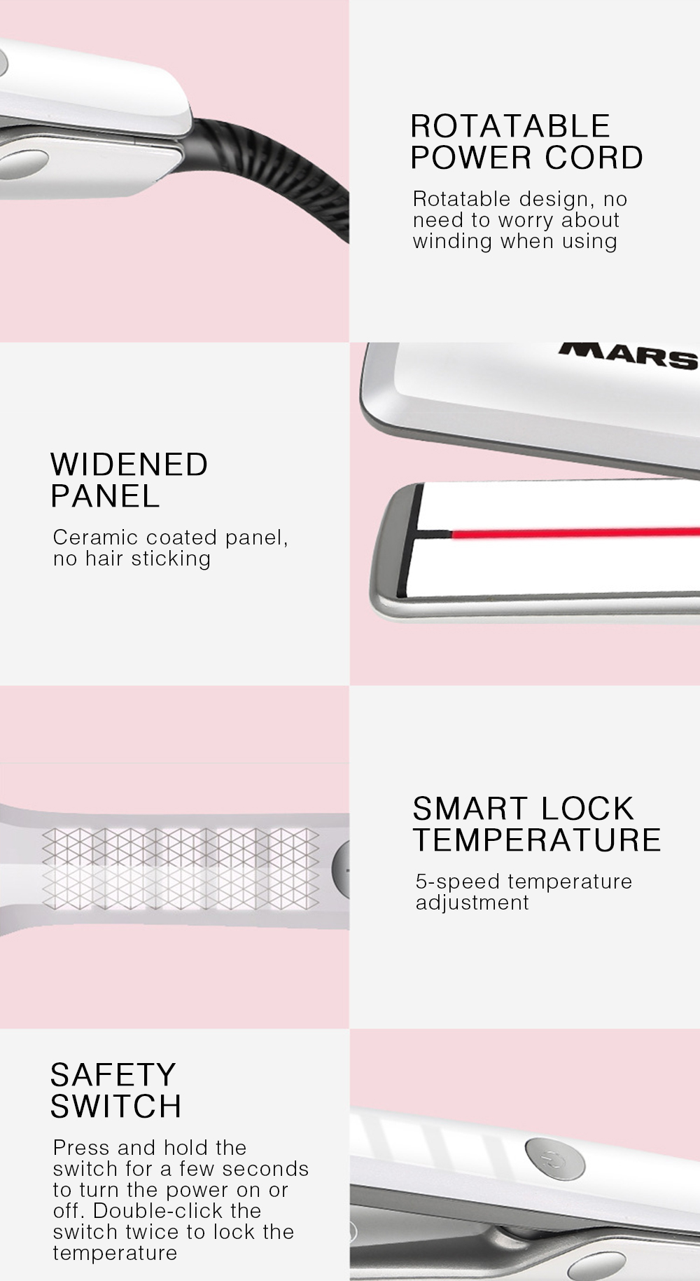 MARSKE 2 in 1 5-speed Thermostat Ceramic Coating Hair Straightener