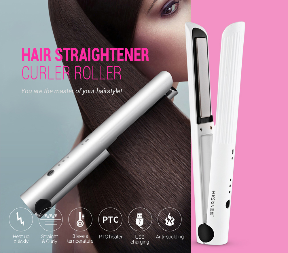 K_SKIN KD - 386 Rechargeable Hair Straightener Curler Roller Ceramic Iron Styling Tool