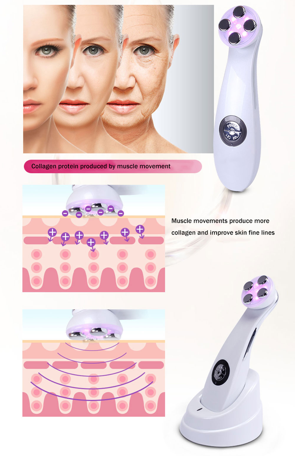 K_SKIN Mesoporation Electroporation LED Photon Radio Frequency Face Lifting Tightening Facial Skin Massager