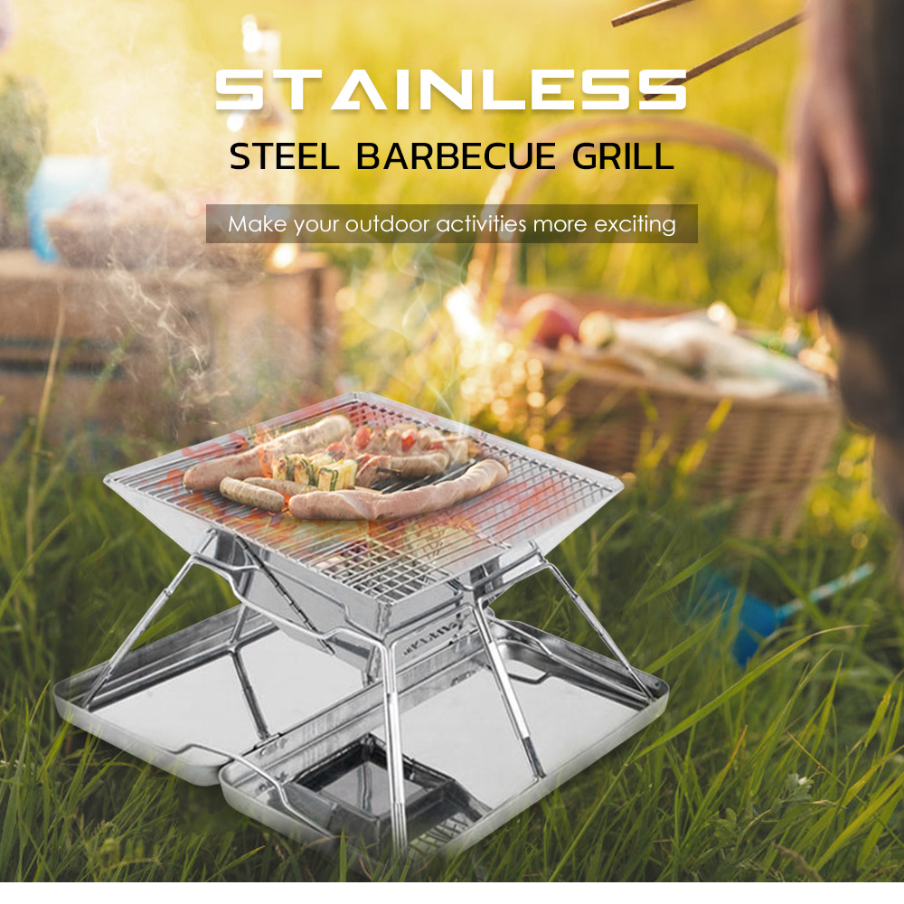 Outdoor Thick Stainless Steel Barbecue Grill Folding Charcoal Stove