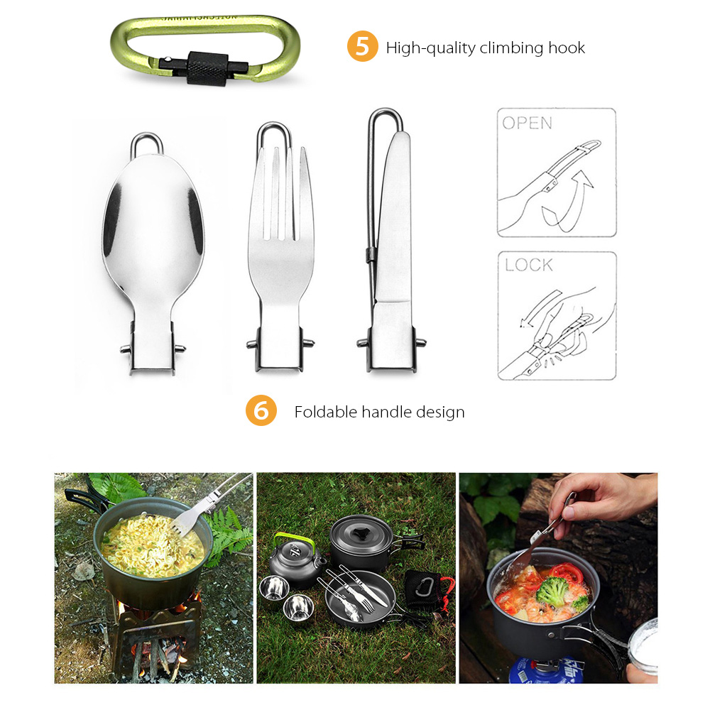 Portable 2 - 3 People Camping Outdoor Cookware Teapot Pan Set with Teacup Folding Tableware