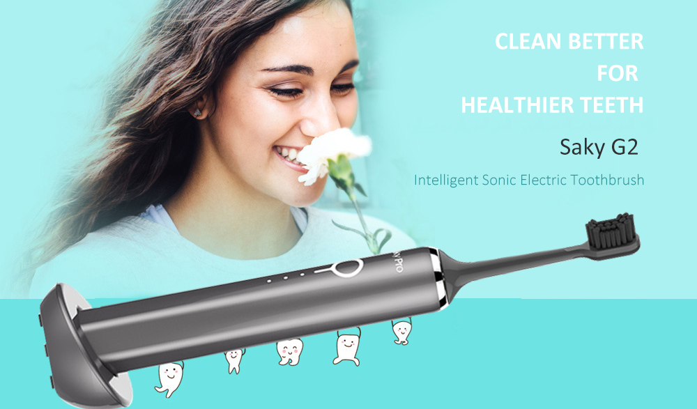 Saky G2 Intelligent Sonic Electric Toothbrush 2-min Timing 3 Modes with 2 Brush Heads
