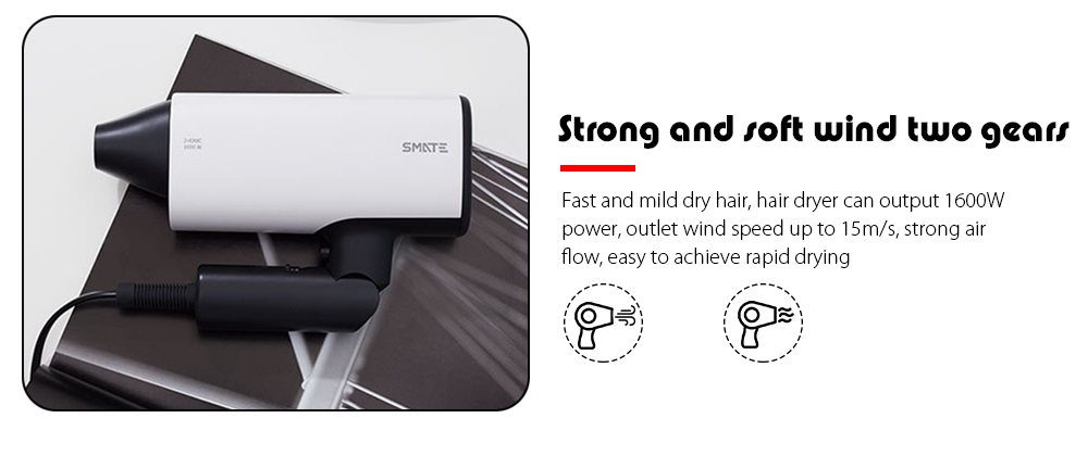 SMATE SH - A162 Home High Power / Folding / Negative Ion / Cold Hot Air Hair Dryer from Xiaomi youpin