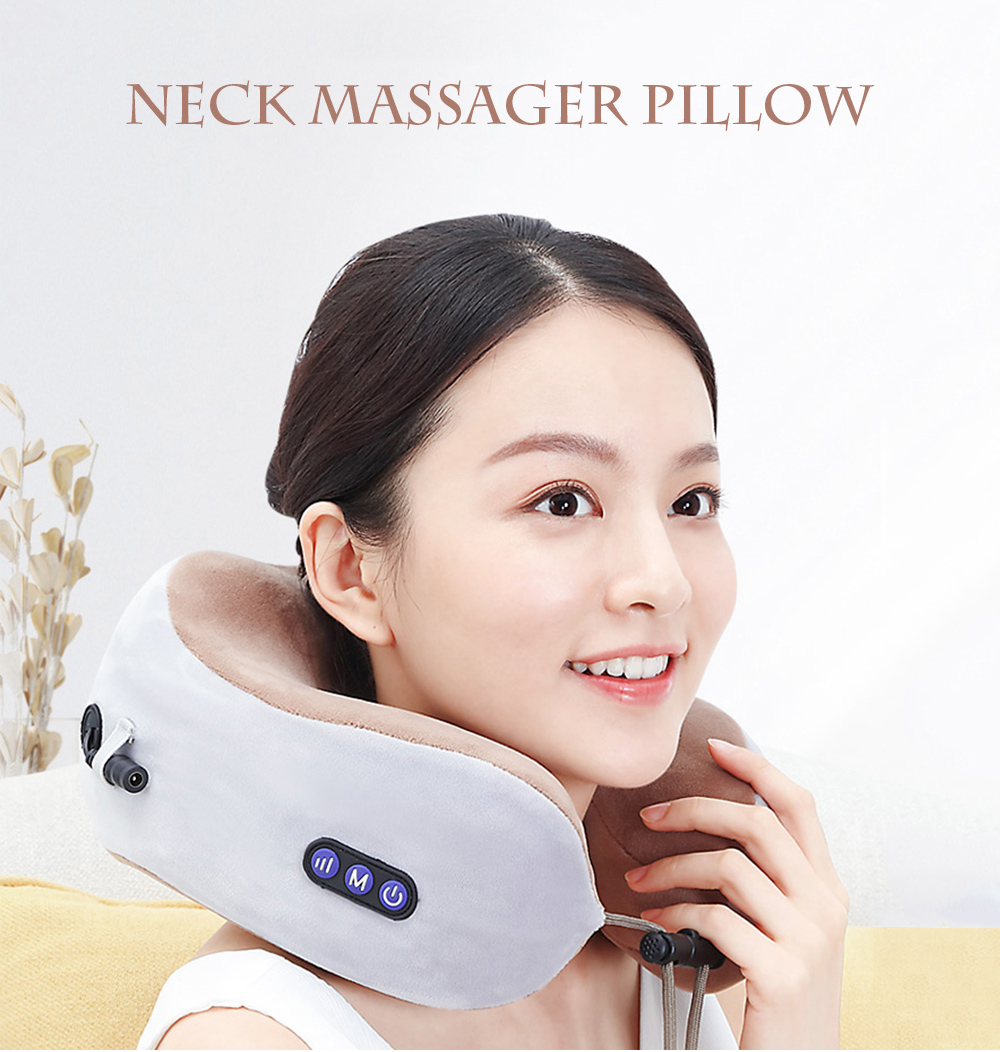 Neck Massager Pillow Memory Foam 3 Modes 3-level Strength Velvet Travel