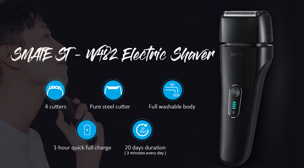 SMATE ST - W482 Electric Shaver Rechargeable 4 Cutter Full Waterproof Body