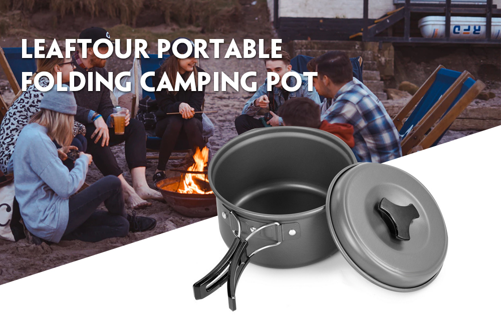 leaftour Portable Camping Cookware Folding Lightweight Durable Pot with Nylon Bag Outdoor Cook Equipment