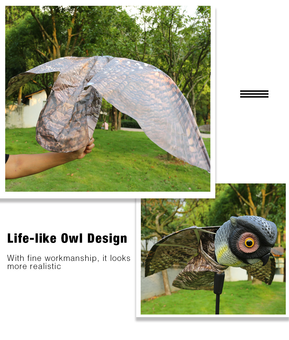 Outdoor Fake Owl Bird with Wings Hunting Bait Shooting Yard Decoy