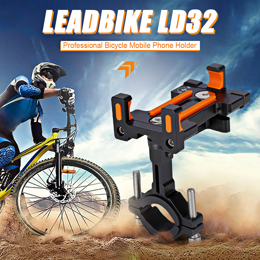 LEADBIKE LD32 Bicycle Aluminum Alloy Mobile Phone Holder 90 Degree Rotating Riding Shockproof Navigation Bracket