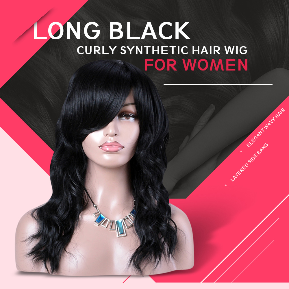 Long Side Bang Layered Fluffy Natural Wavy Synthetic Wig