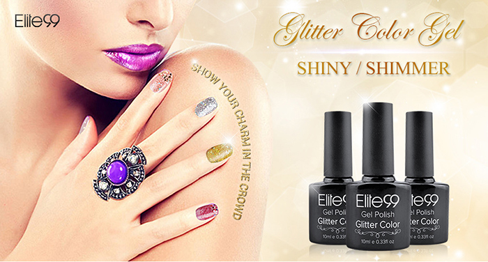 Elite99 Glitter Color Gel Soak Off Nail Polish UV LED Diamond Glitter Shimmer Effect 10ml